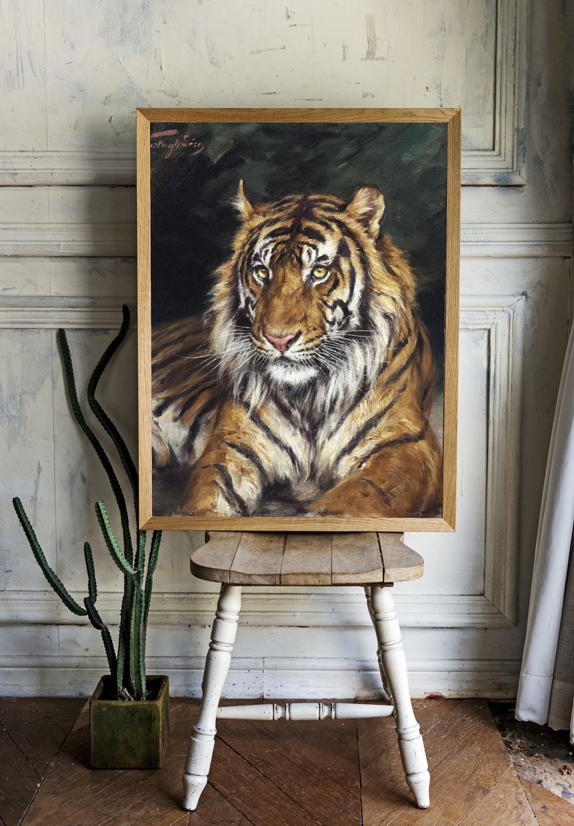 Reclining Tiger (1866-1919) oil painting. — room view 1