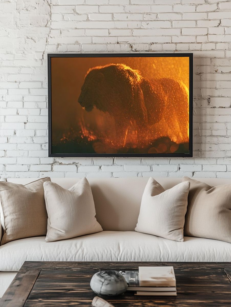 Lion in Golden Rain Poster. — room view 1