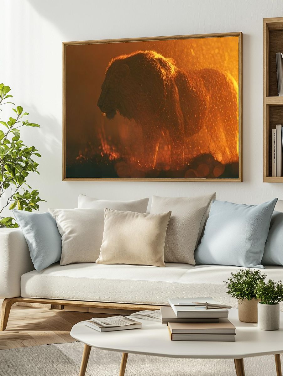 Lion in Golden Rain Poster. — room view 2