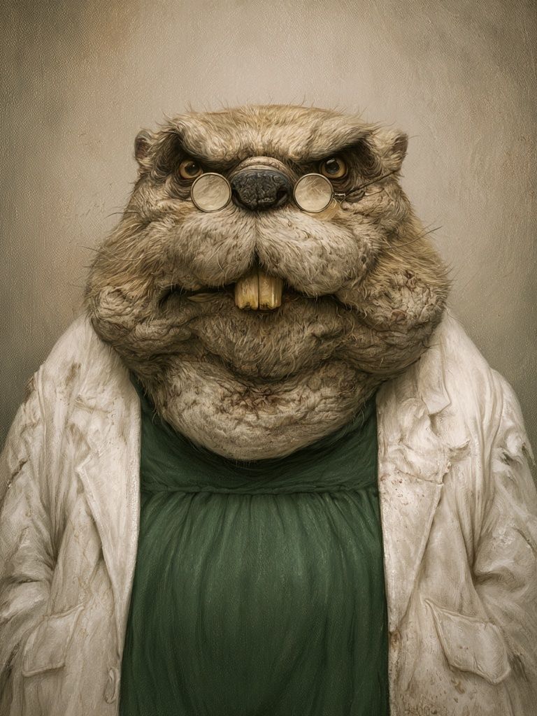 Professor Beaver Portrait Print. poster — animals art