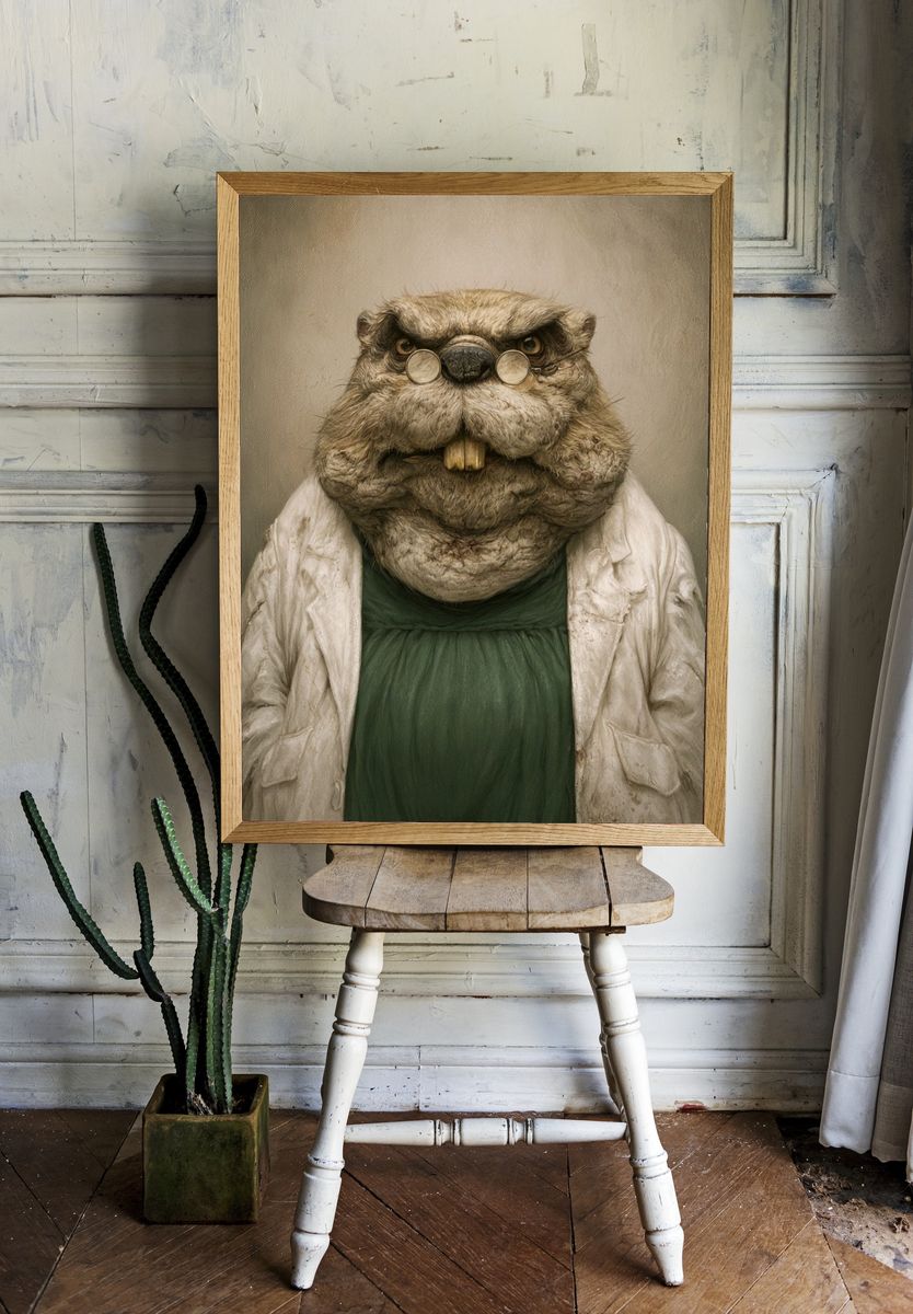 Professor Beaver Portrait Print. — room view 1