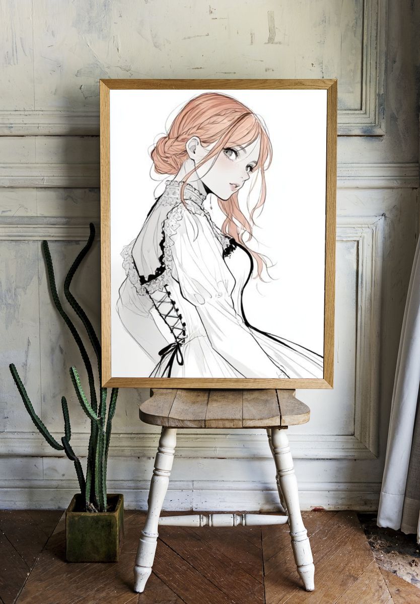 Elegant Anime Portrait Print. — room view 1