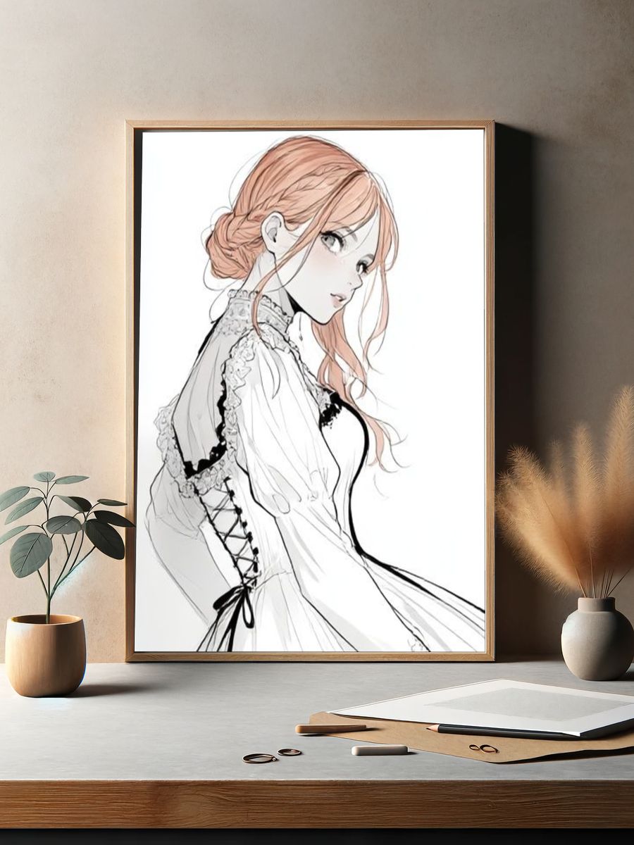 Elegant Anime Portrait Print. — room view 2