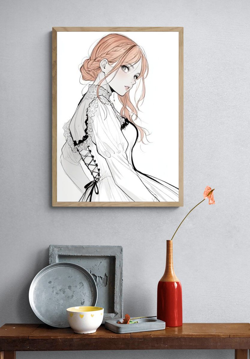 Elegant Anime Portrait Print. — room view 3