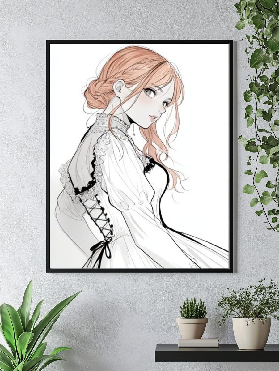 Elegant Anime Portrait Print. — room view 4