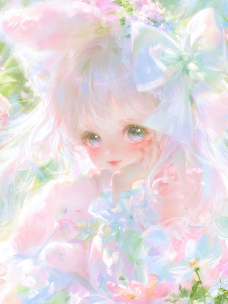 Pastel Anime Girl Floral Print. poster detail