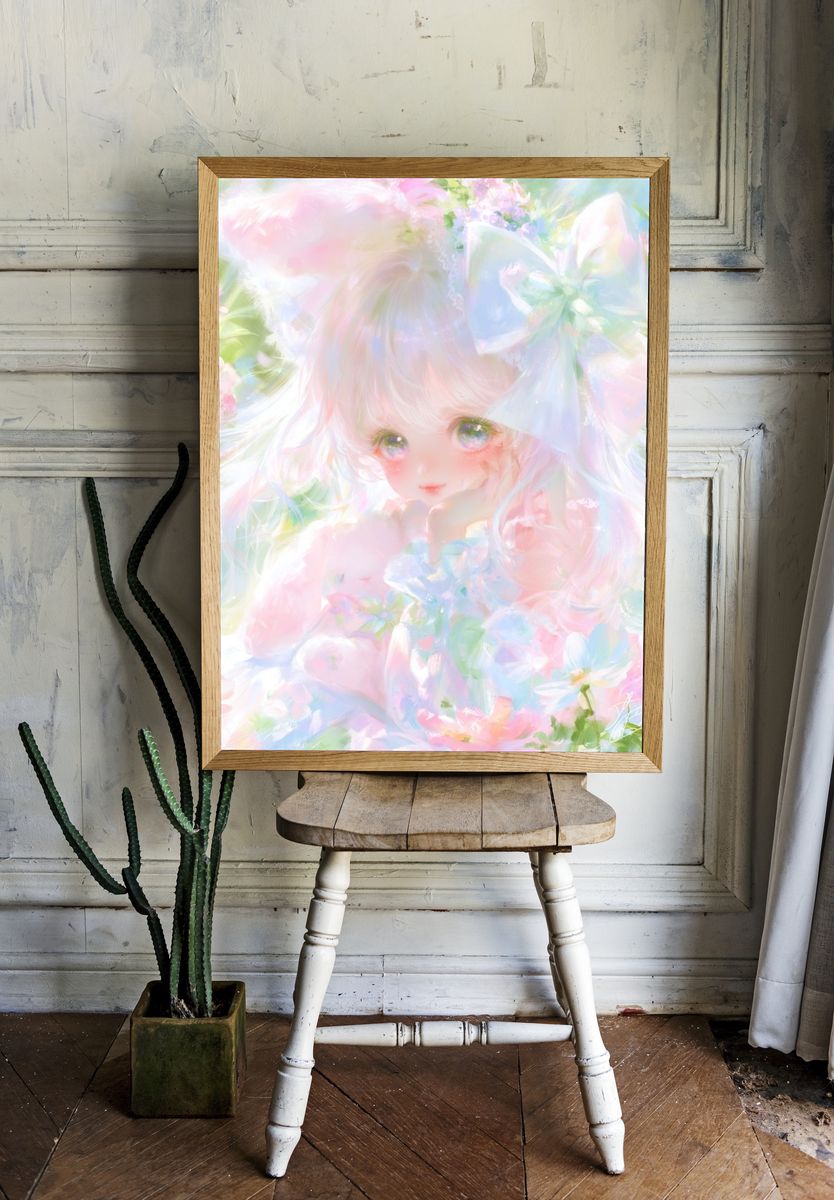 Pastel Anime Girl Floral Print. — room view 1