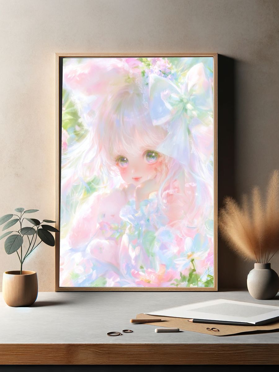 Pastel Anime Girl Floral Print. — room view 2