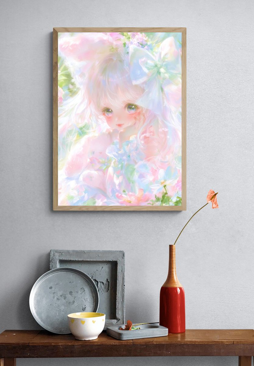 Pastel Anime Girl Floral Print. — room view 3