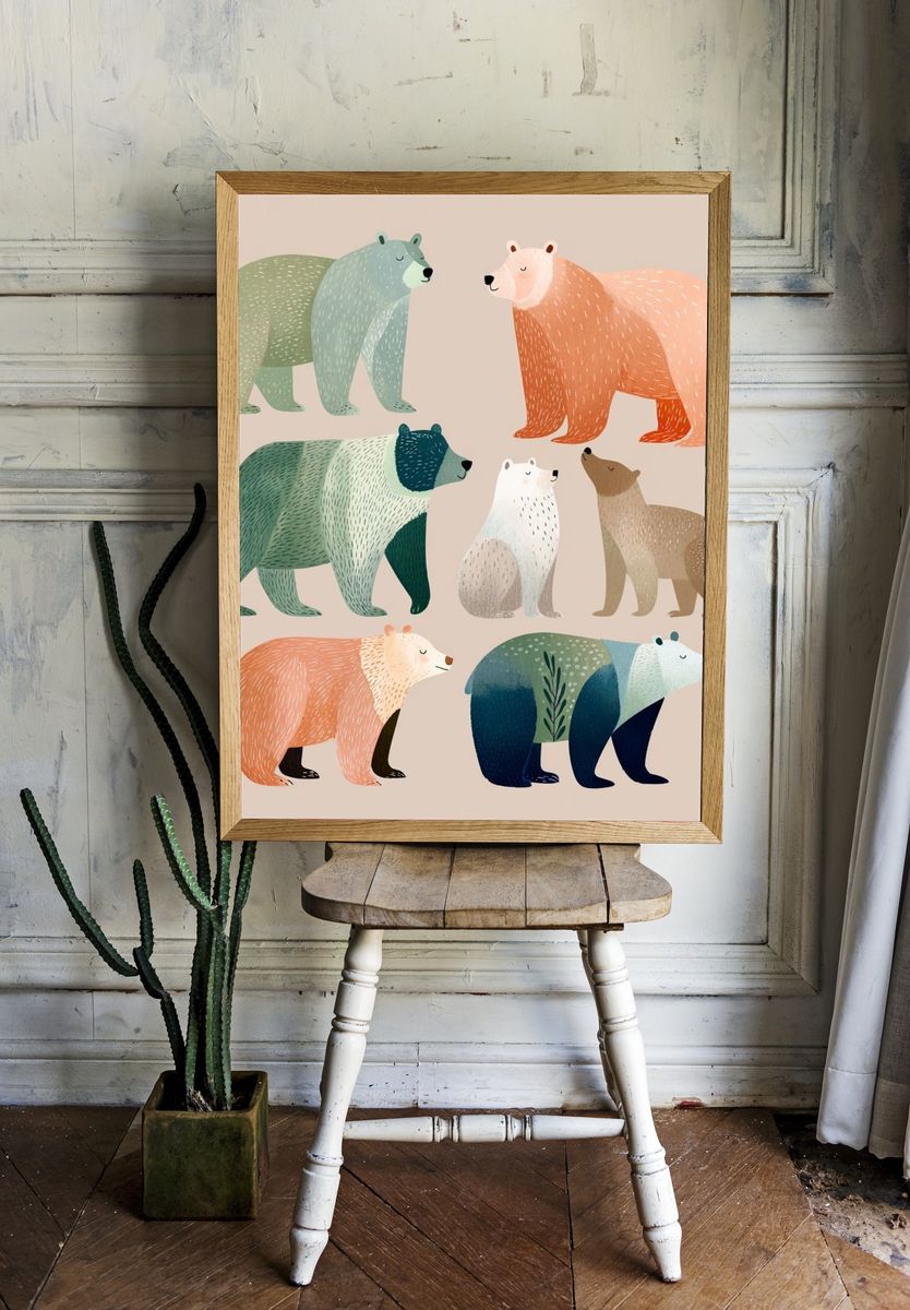 Pastel Bears Illustration Poster. — room view 1