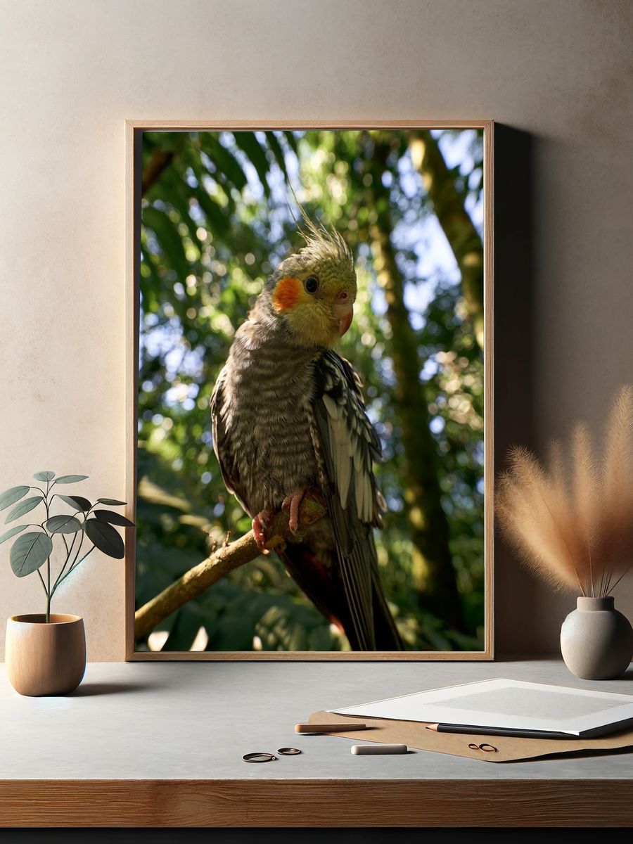 Cockatiel in Forest Light Poster. — room view 2