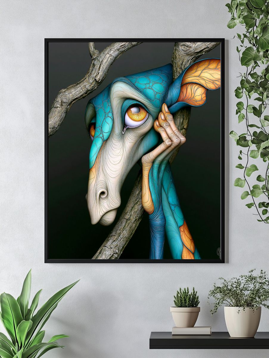 Surreal Giraffe Portrait Poster. — room view 4
