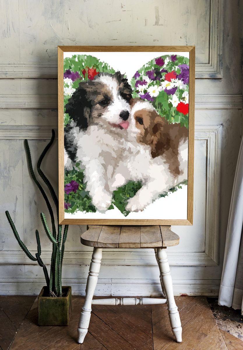 Puppy Floral Illustration Poster. room preview