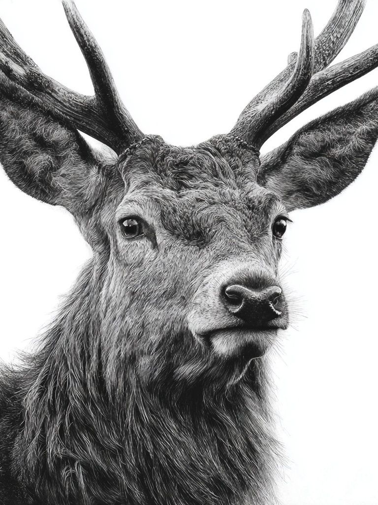 Majestic Deer Black-White Print. poster detail