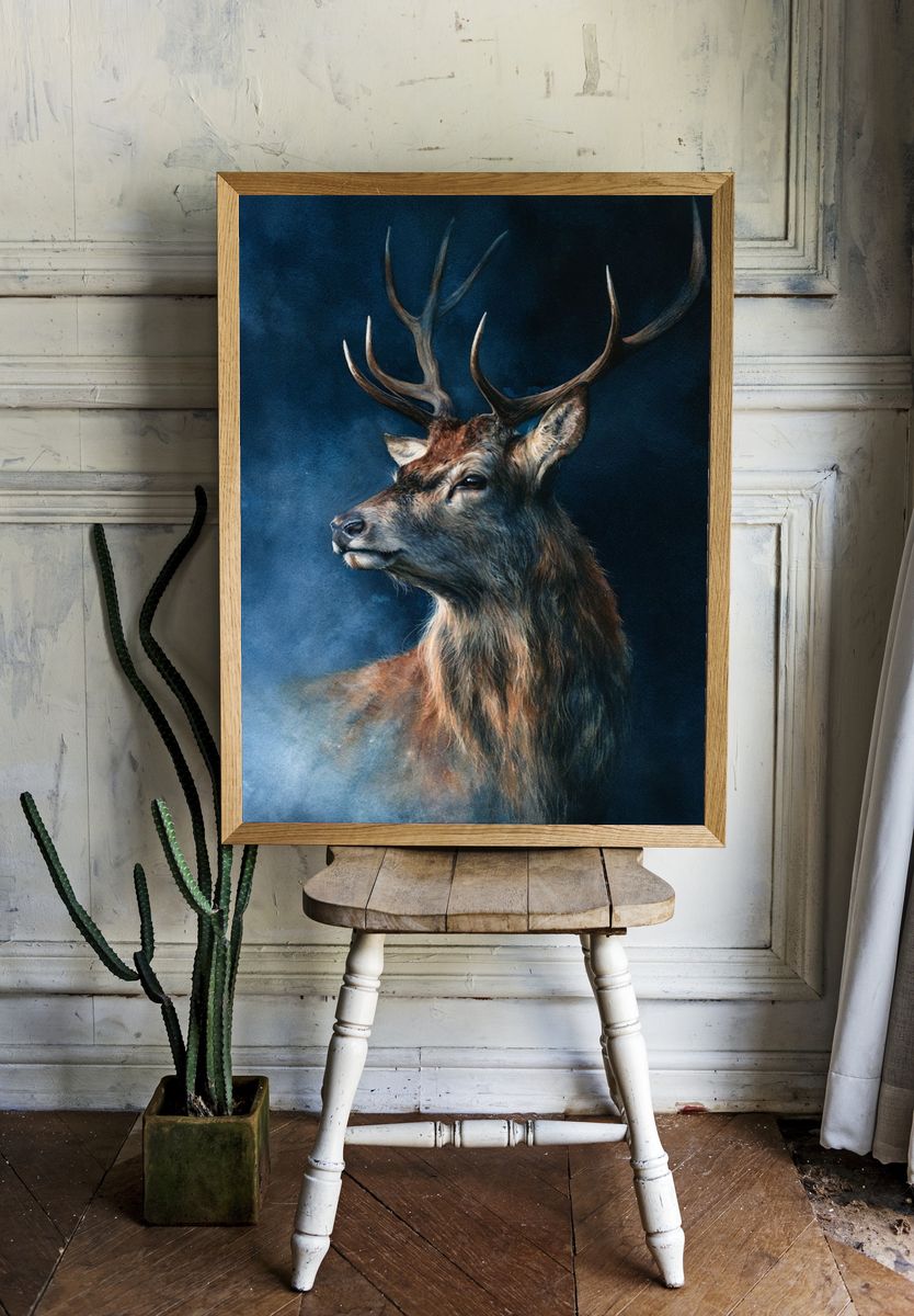 Majestic Stag Portrait Print. room preview