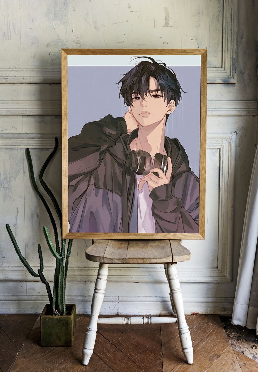 Anime Boy with Headphones Poster. — room view 1
