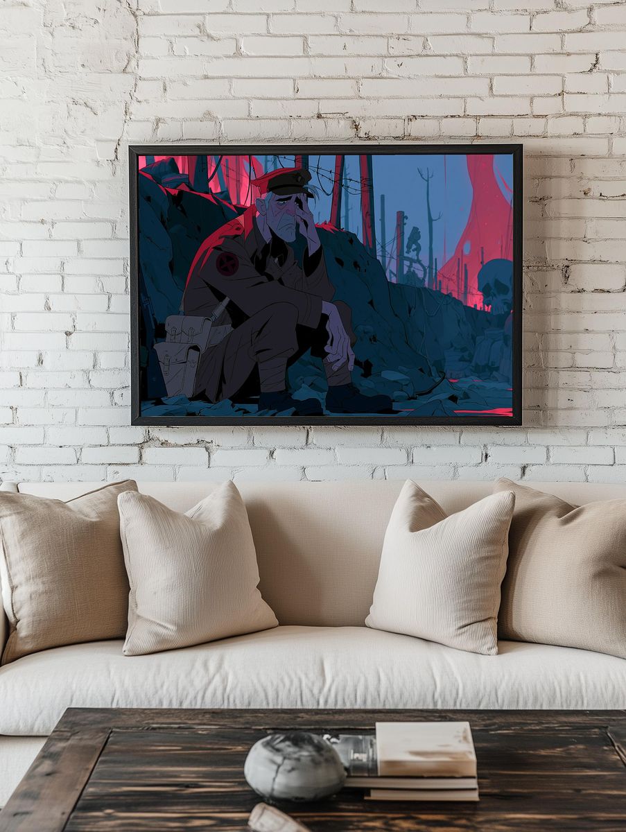 War-Torn Soldier Anime Poster. room preview