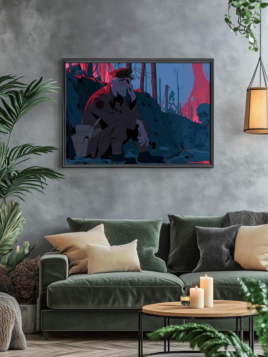 War-Torn Soldier Anime Poster. — room view 4