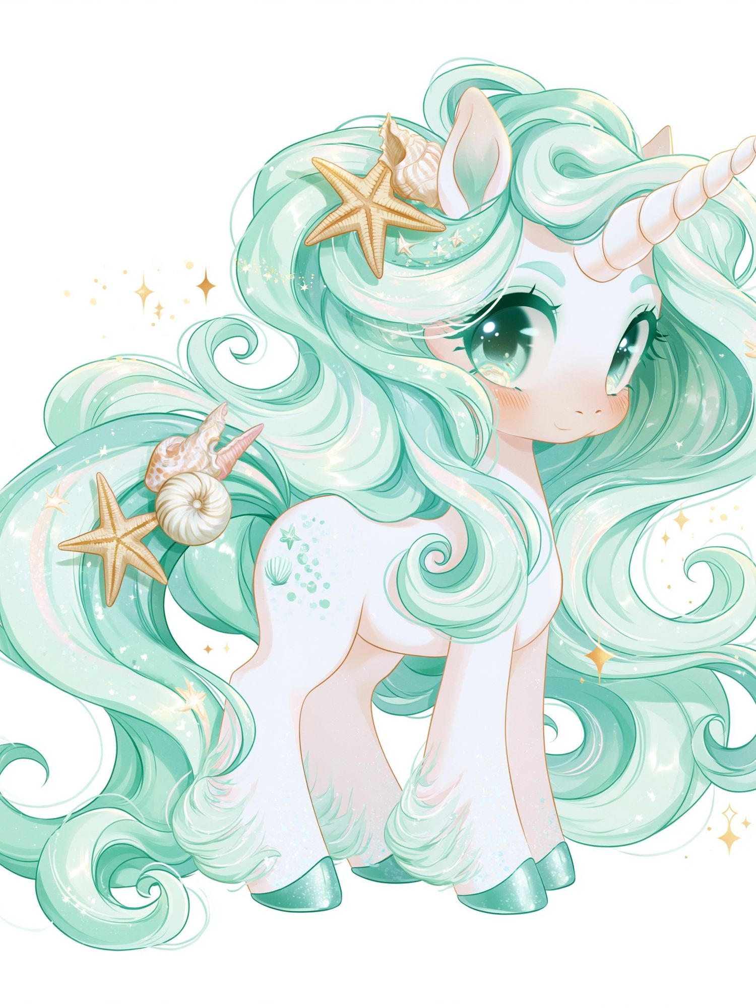 Sea Unicorn Kawaii Illustration Poster. poster detail