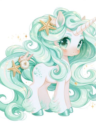 Sea Unicorn Kawaii Illustration Poster. poster