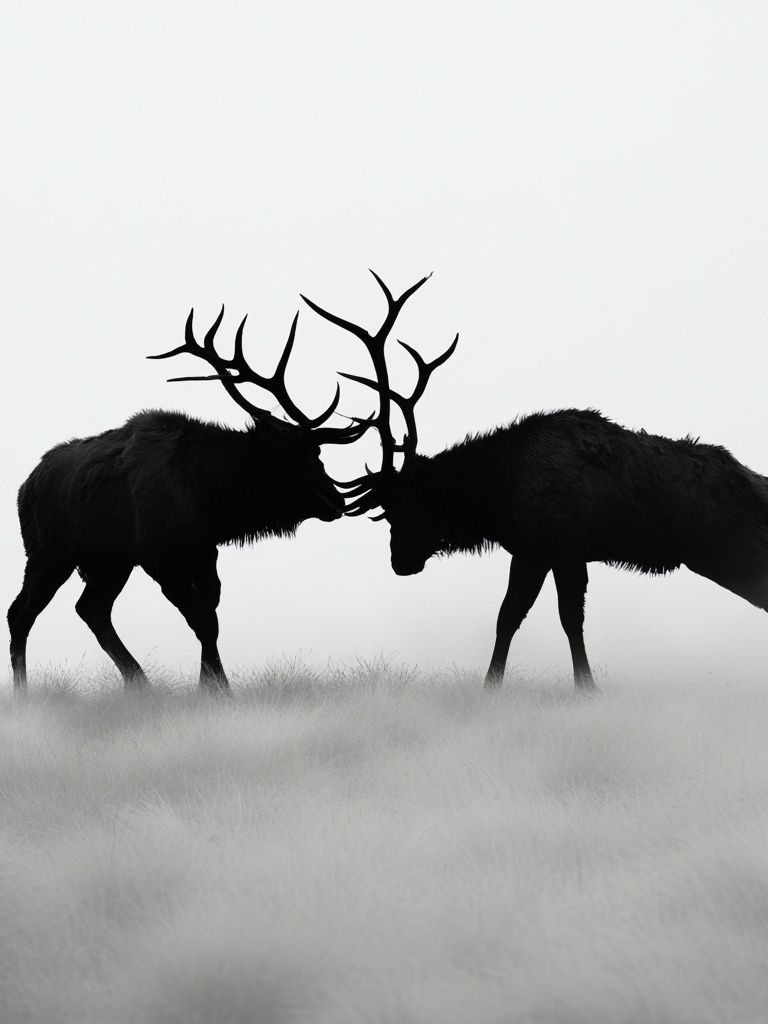 Stag Duel Black-White Poster. poster — animals art