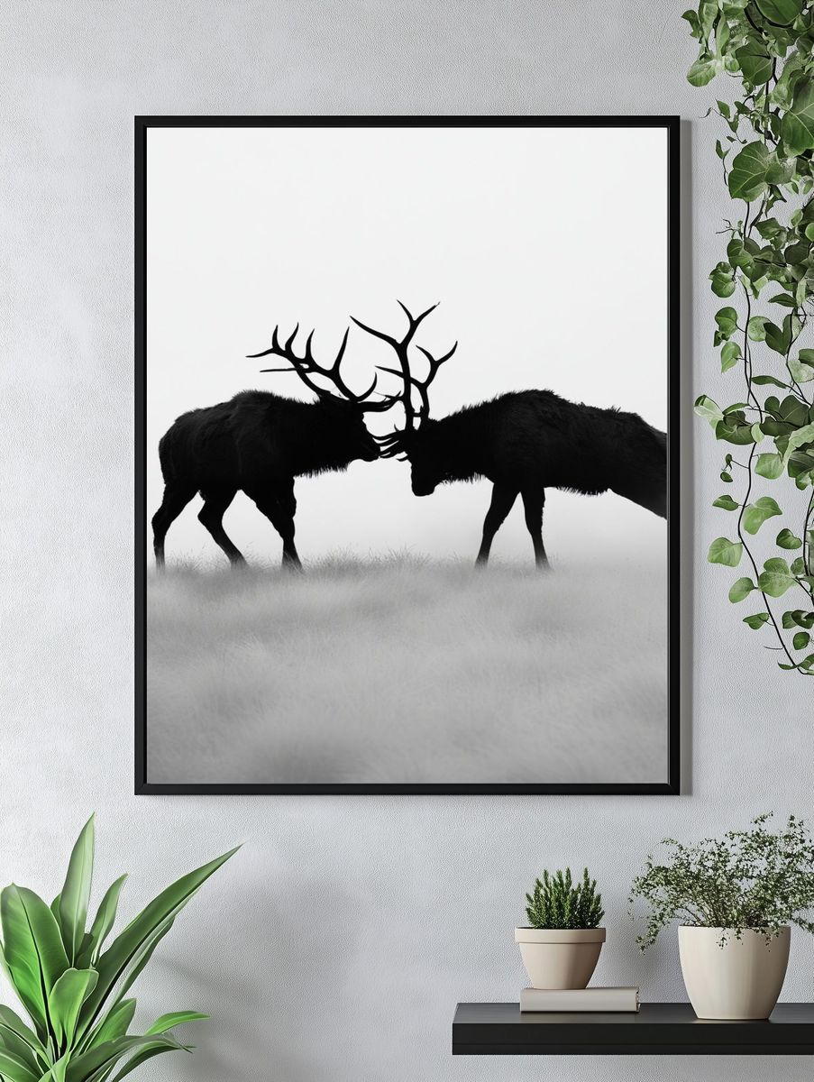 Stag Duel Black-White Poster. — room view 4