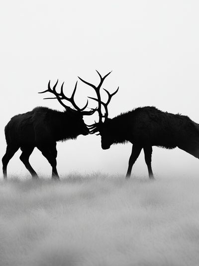 Stag Duel Black-White Poster. poster