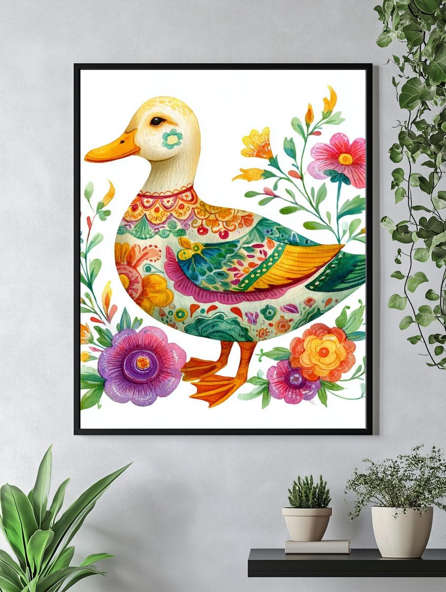 Floral Duck Watercolor Print. — room view 4