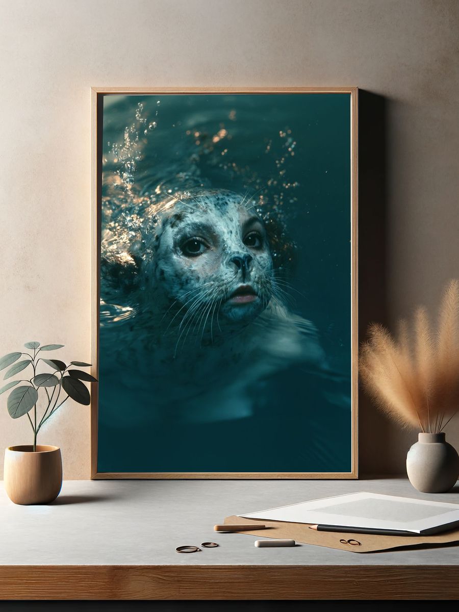 Seal Underwater Portrait Poster. — room view 2