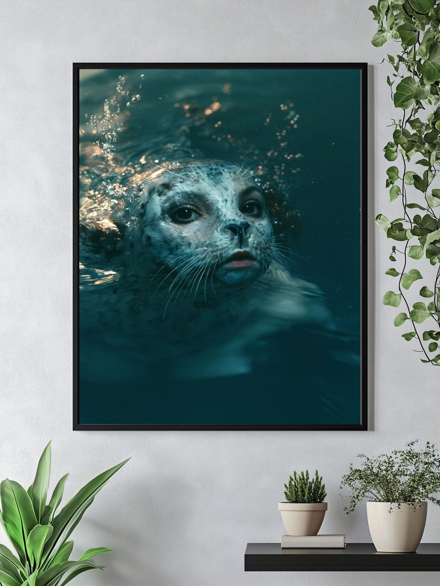 Seal Underwater Portrait Poster. — room view 4