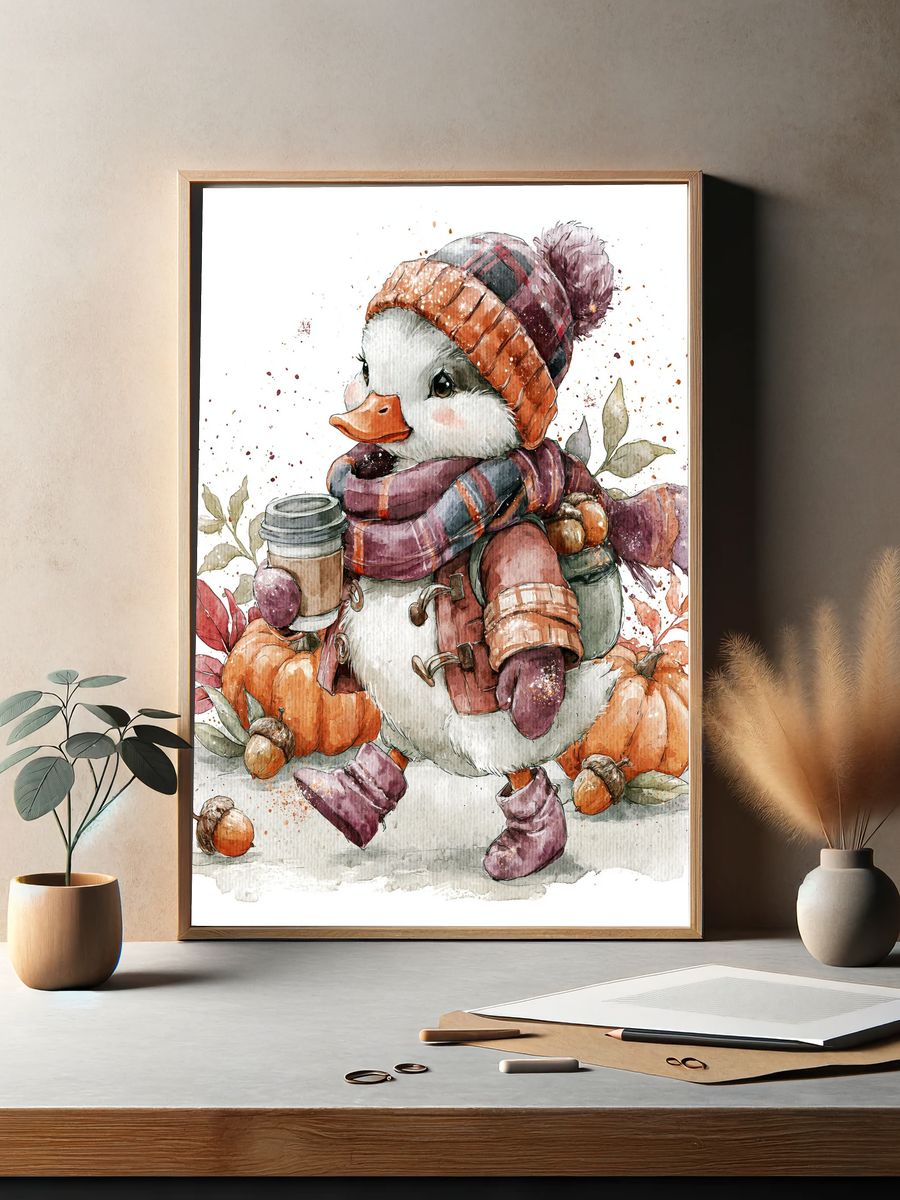 Autumn Duckling Watercolor Poster. — room view 2
