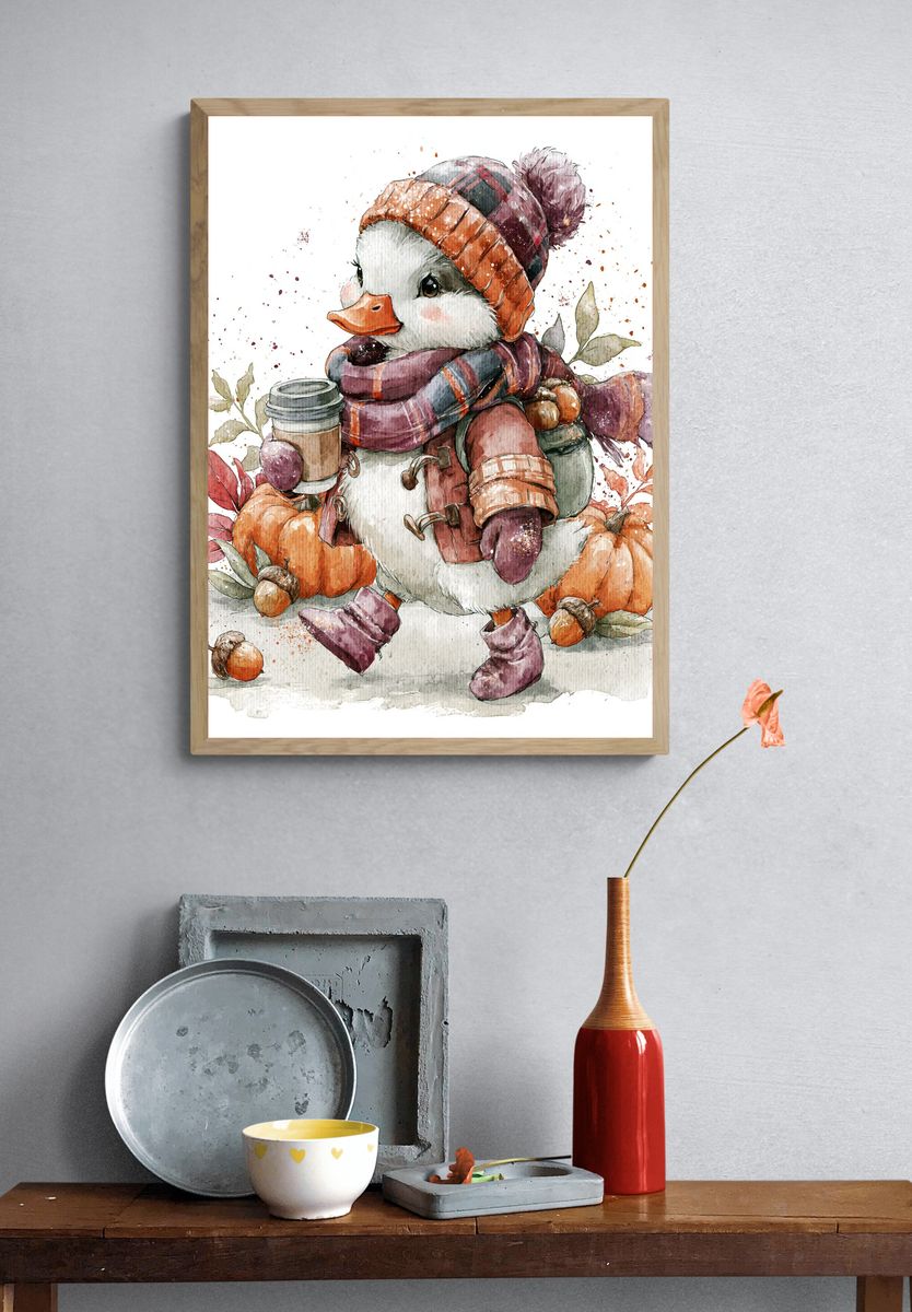 Autumn Duckling Watercolor Poster. — room view 3