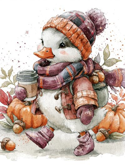 Autumn Duckling Watercolor Poster. poster