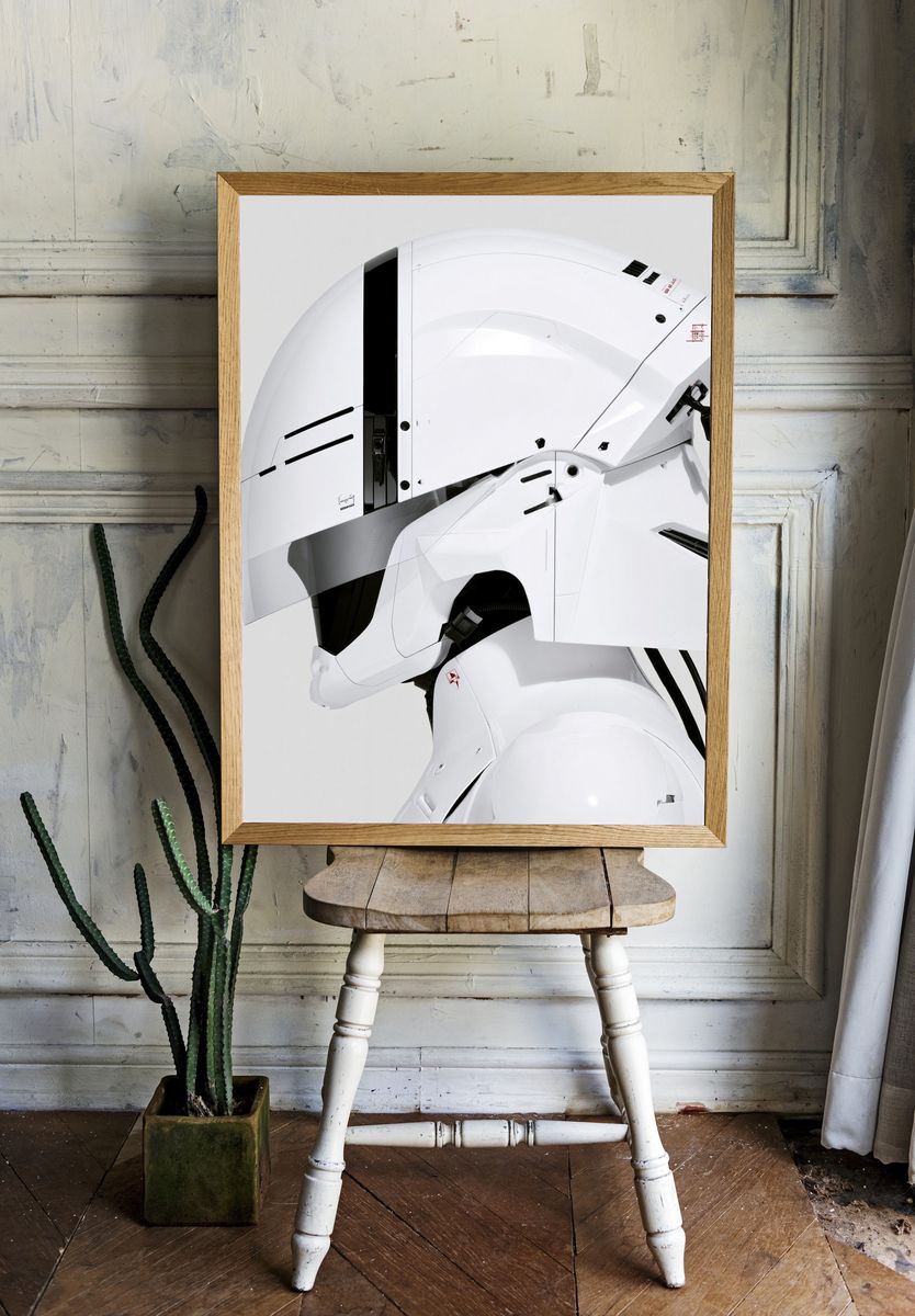 White Mecha Helmet Illustration Poster. — room view 1