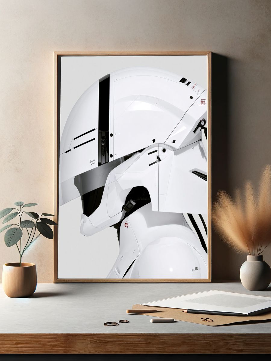 White Mecha Helmet Illustration Poster. — room view 2