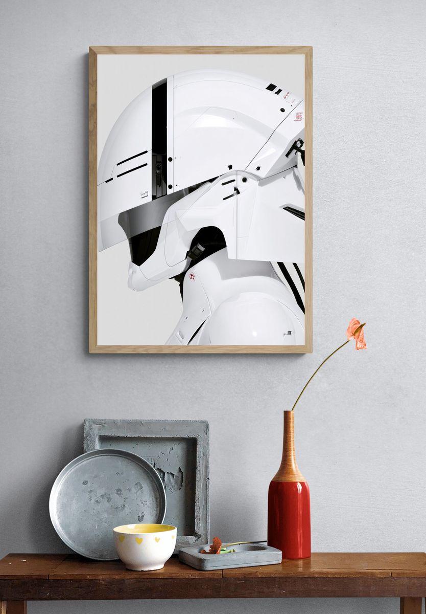 White Mecha Helmet Illustration Poster. — room view 3