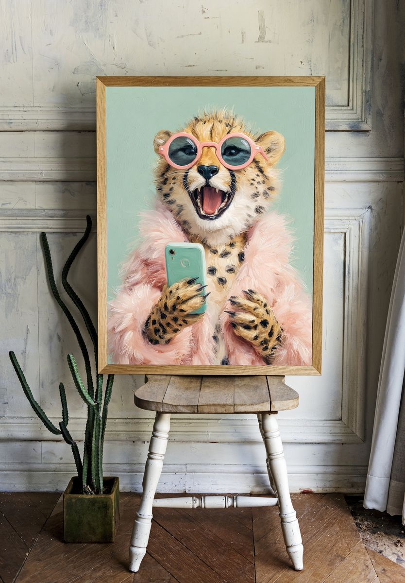 Cool Cheetah Portrait Illustration Poster room preview