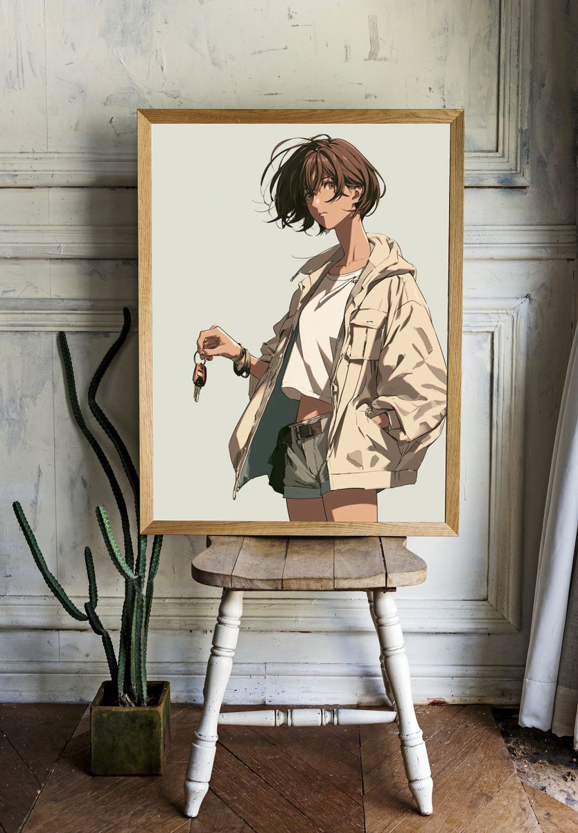 Anime Girl with Keys Illustration Poster. — room view 1