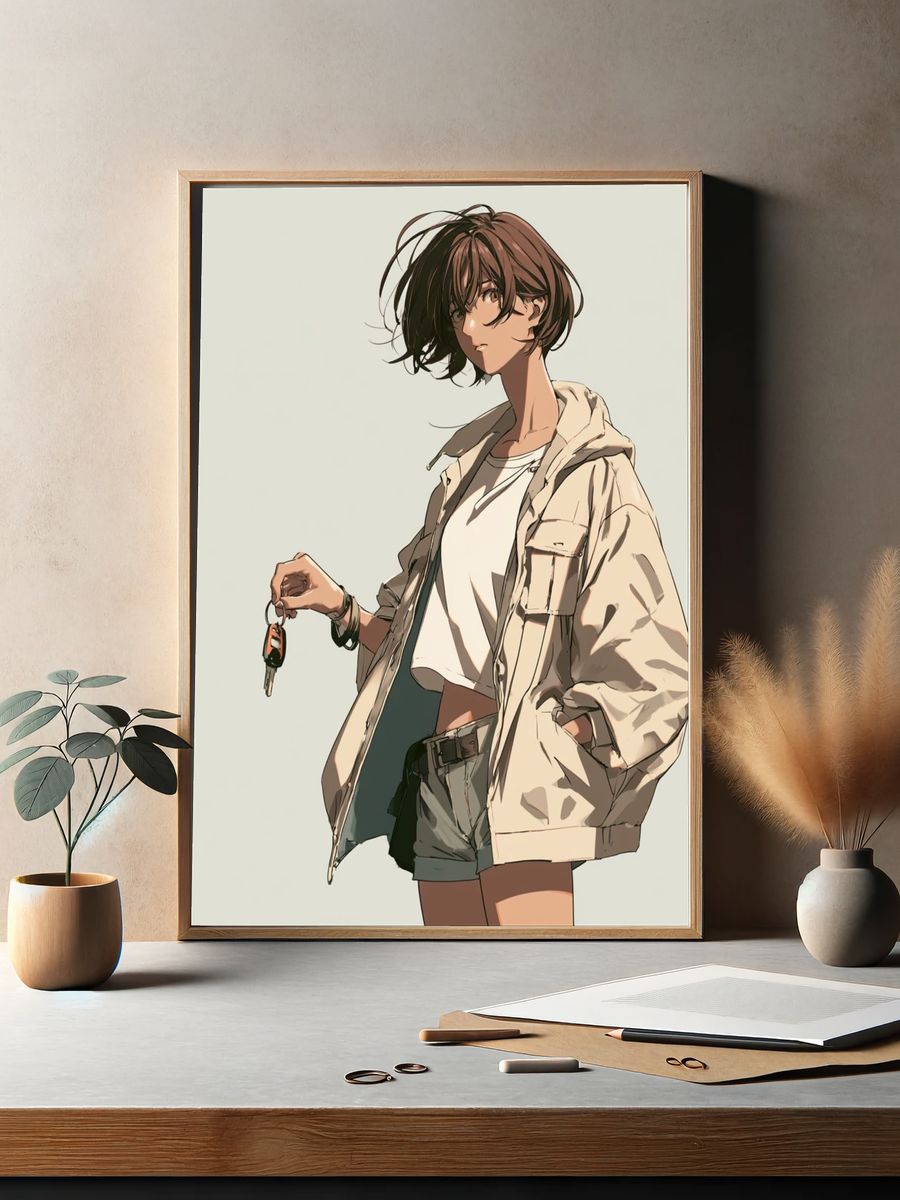 Anime Girl with Keys Illustration Poster. — room view 2