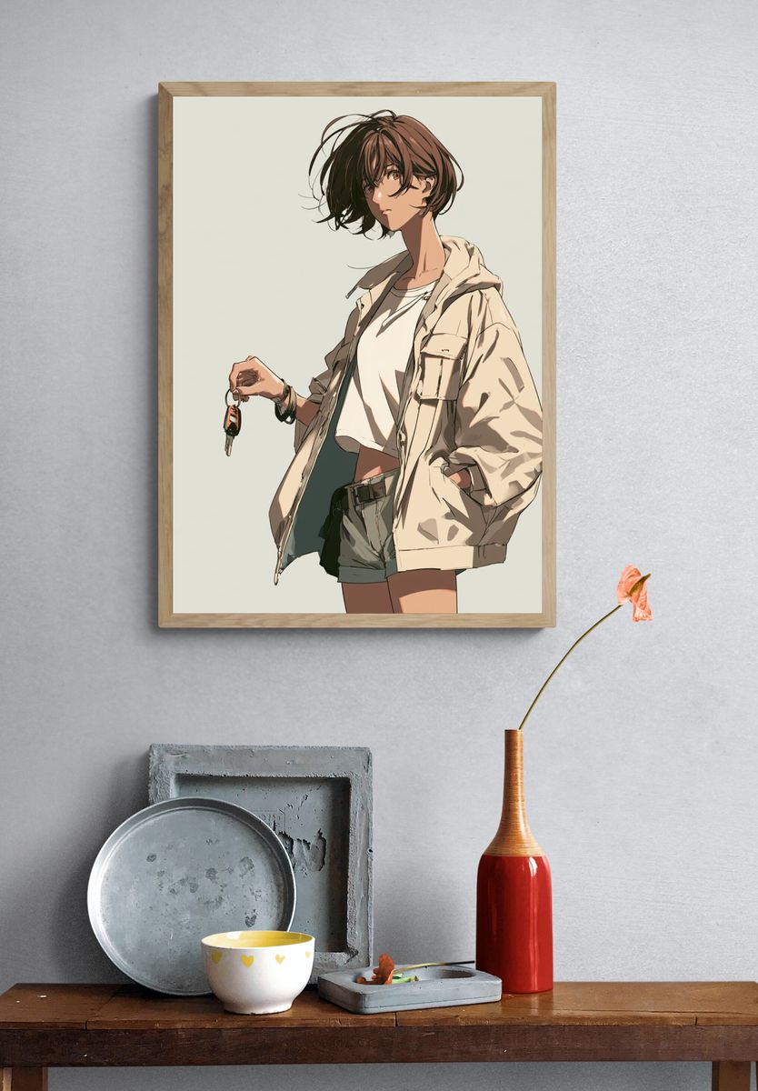 Anime Girl with Keys Illustration Poster. — room view 3