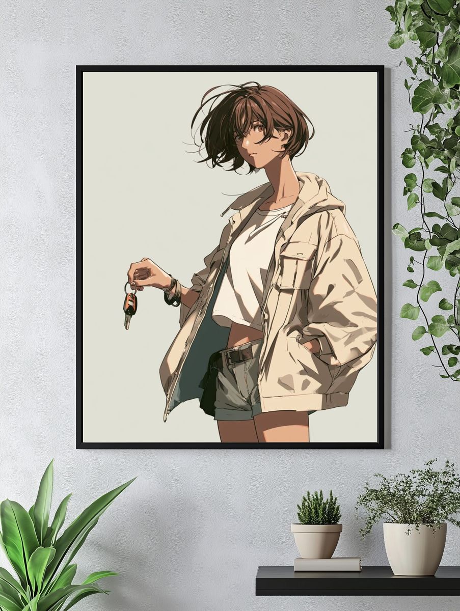 Anime Girl with Keys Illustration Poster. — room view 4