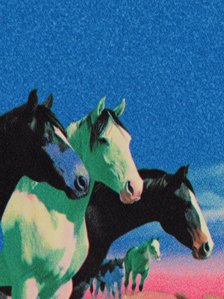 Neon Horses Retro Print. poster — animals art