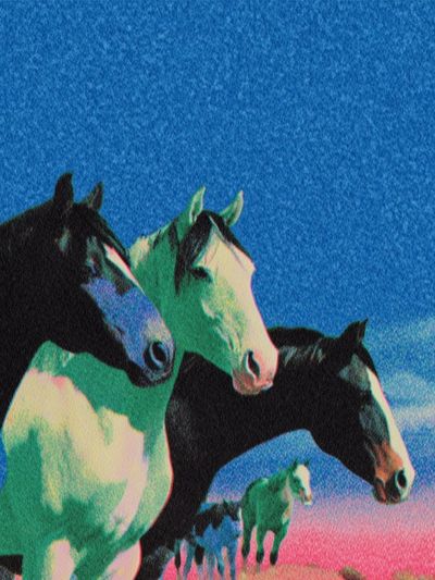Neon Horses Retro Print. poster