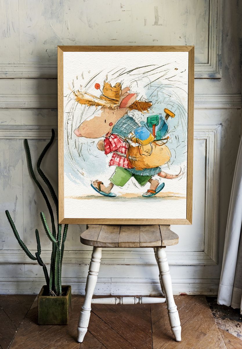 Running Mouse Watercolor Poster. room preview