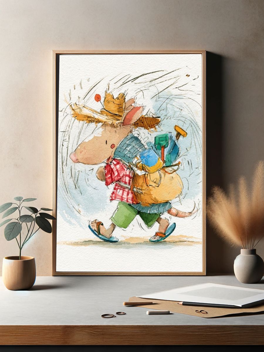 Running Mouse Watercolor Poster. — room view 2