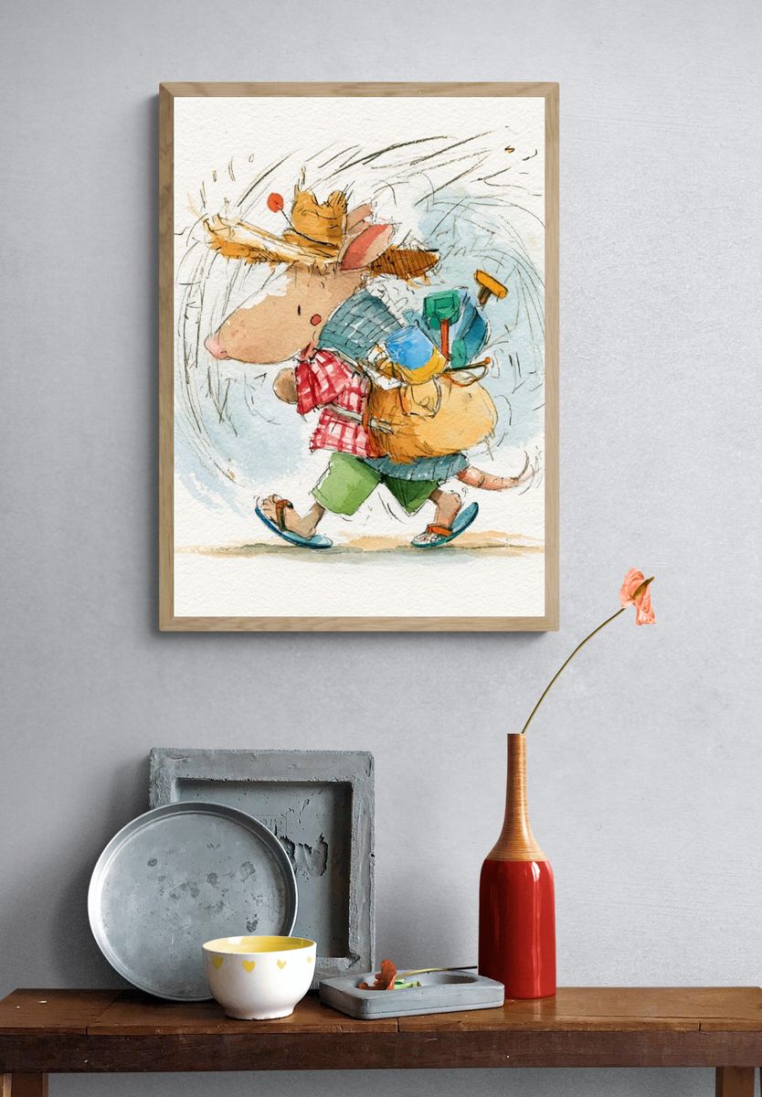 Running Mouse Watercolor Poster. — room view 3