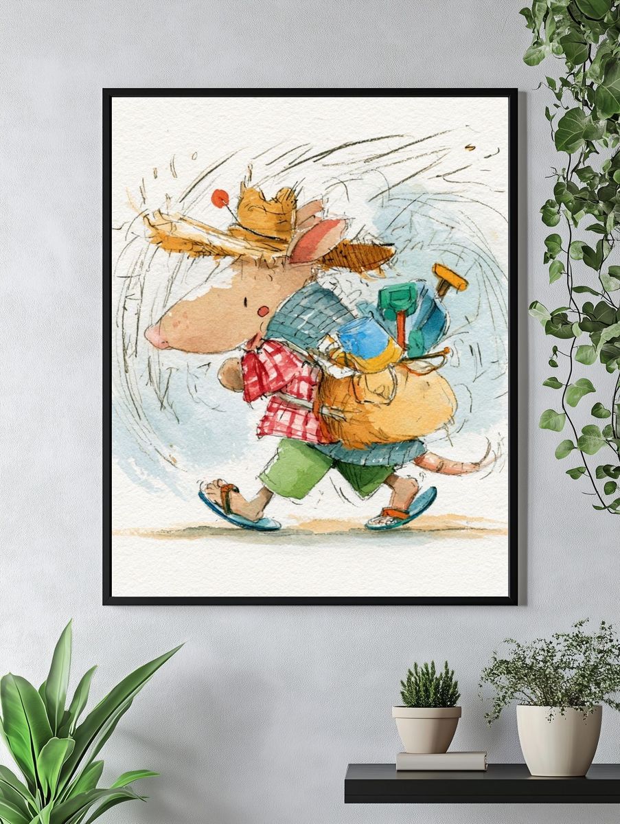 Running Mouse Watercolor Poster. — room view 4