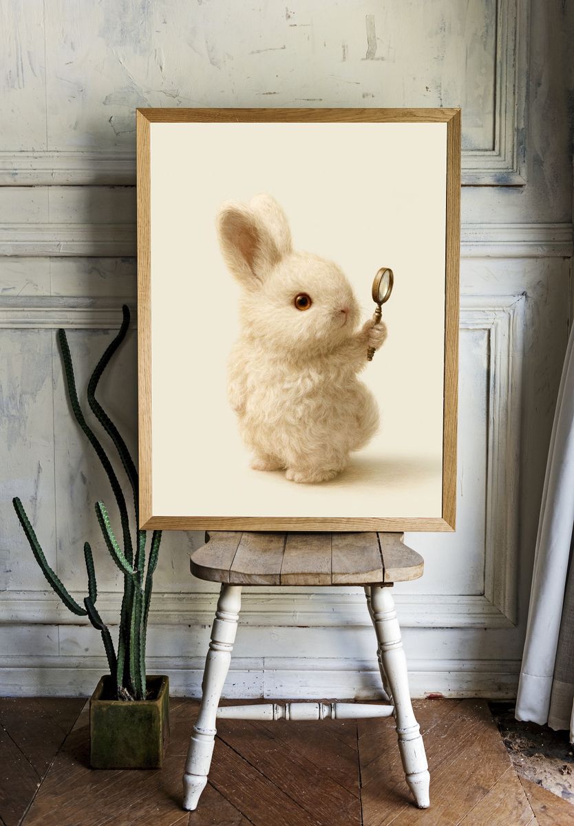 Curious Bunny with Magnifying Glass Poster. room preview