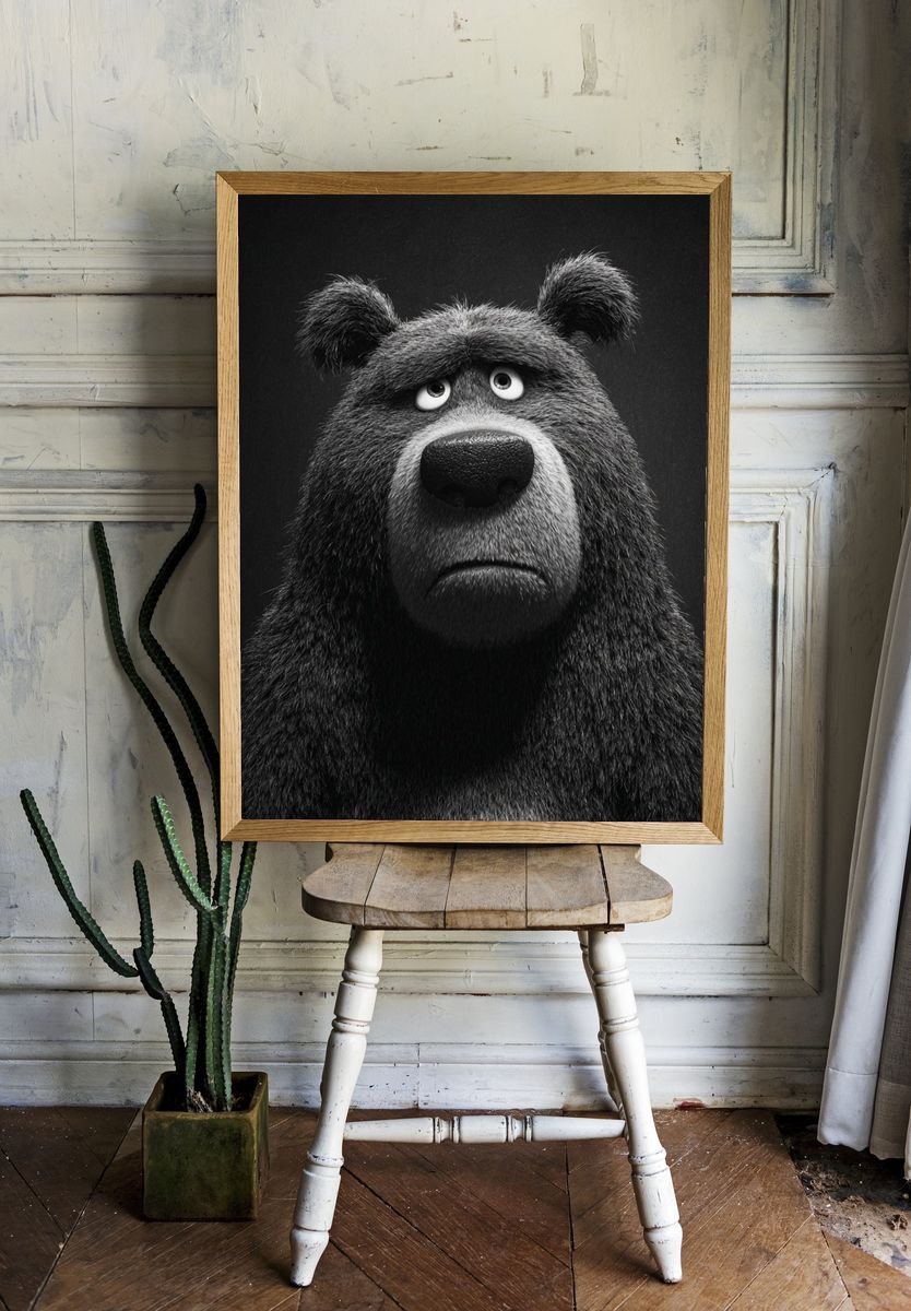 Sad Bear Portrait Print. — room view 1