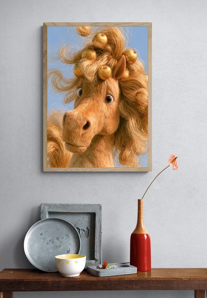 Golden Unicorn Portrait Poster. — room view 3